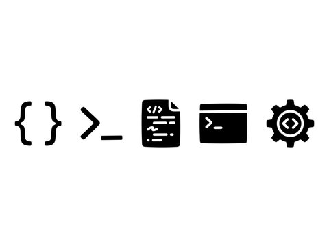 Minimalist software development and programming code icon set
