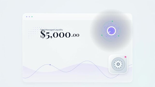 Animation of an autonomous wealth AI interface showing algorithmic flow, real-time predictive surplus detection, and automatic investment of managed liquidity without human intervention