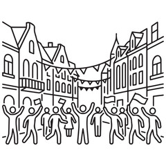Obraz premium Group of cheering people celebrating a street festival or city event with public gathering