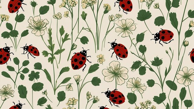 Pattern abstract lady bug and flower drawing outline background 