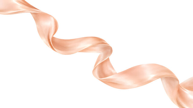 ソフトピーチのシルクリボンが二点間を緩やかな螺旋で結ぶ背景 / Soft Peach Silk Ribbon Spiral Background