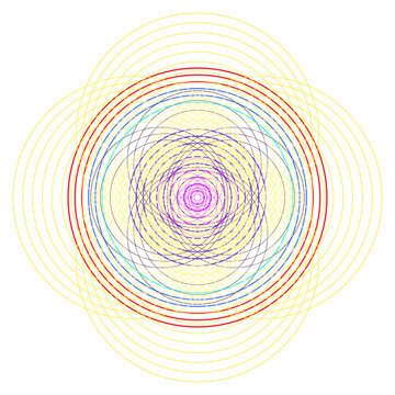 Abstract glowing concentric geometric line circle mandala pattern on transparent background