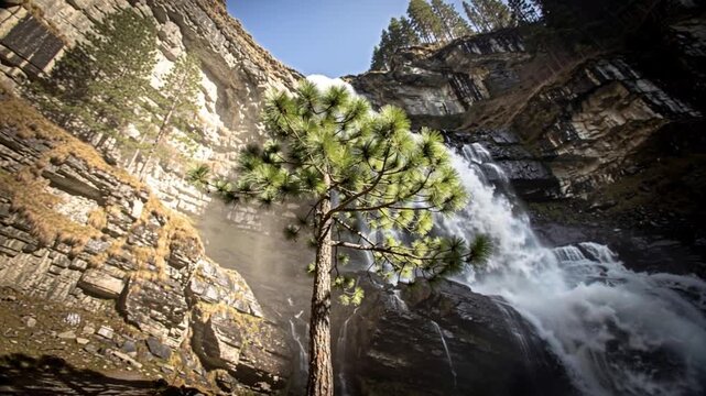 Aharbal waterfall kashmir cascading down a rocky cliff with mist