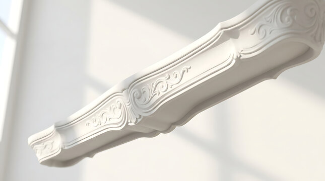 Elegant White Decorative Cornice Molding With Classic Ornate Details On Wall Interior
