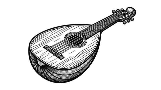Acoustic lute or oud stringed musical instrument sketch
