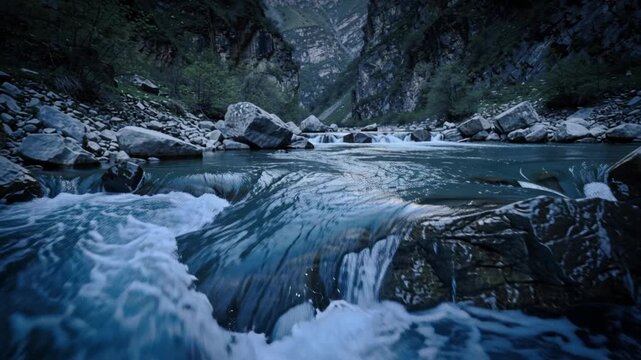 Aharbal waterfall kashmir flowing through rugged mountain rocks