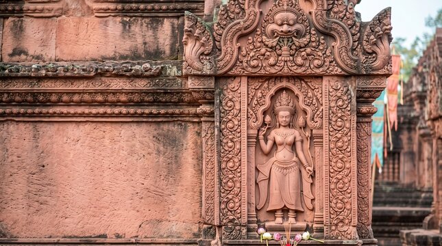 Banteay Srei Festival Khmer Devata Sandstone Carving and Naga Ornament