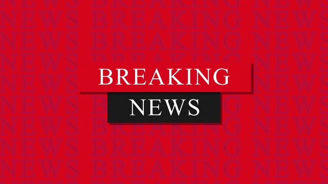 Breaking news headline graphics on red background with dynamic scrolling text motion video clip.