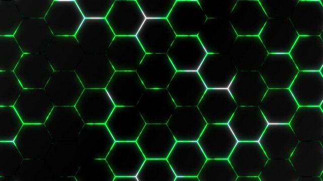Abstract Glowing Green Hexagon Background