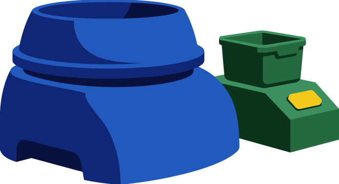 Blue and green plastic industrial bins vector illustration
