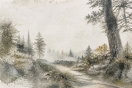 Frottage Rubbing woodland scenery background