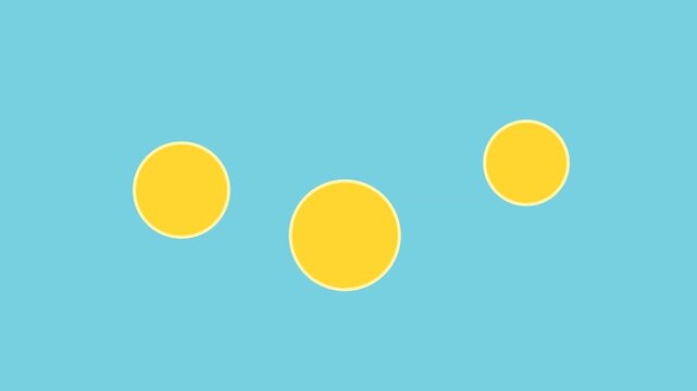 Three bright yellow circles on a turquoise background, minimalist geometric animation