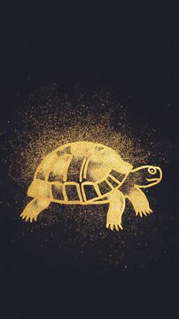 金インクが自ら描く亀 新年黒背景リビール動画