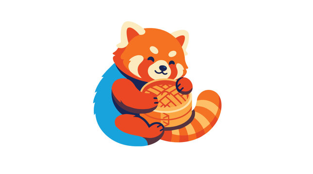 Red Panda Holding Stacked Pancakes Vector