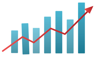 Fototapeta premium Financial growth chart with red upward arrow and blue bar graph success business vector illustration