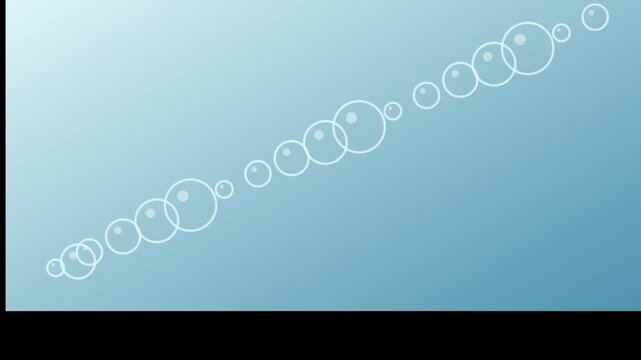 Diagonal chain of translucent bubbles rising across a light blue gradient background, minimalist water animation