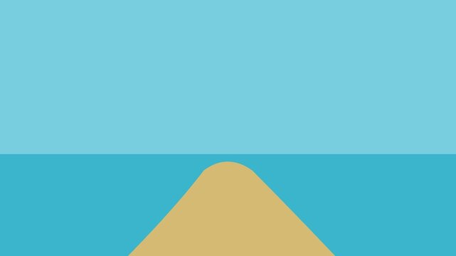 Golden sand mound rising from turquoise sea under a light blue sky, flat summer beach animation