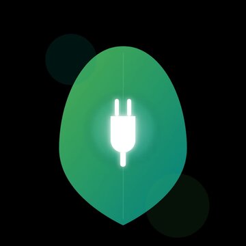 Sustainable green energy leaf animation featuring glowing power plug icon for eco-friendly technology and conservation