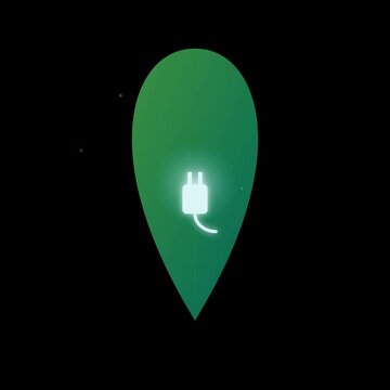 Sustainable renewable energy concept featuring green leaf with glowing power plug icon flat vector animation