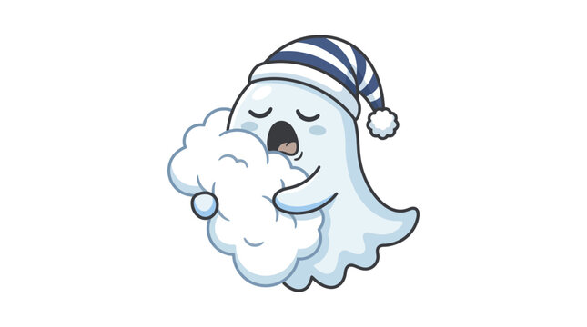 Yawning Ghost with Pillow Cartoon Illustration