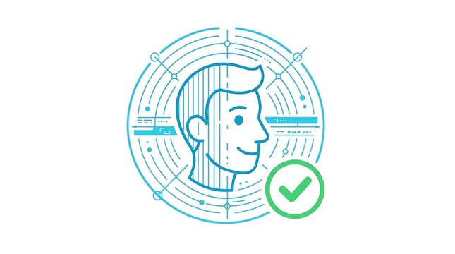 Facial recognition biometric authentication icon with transparent background