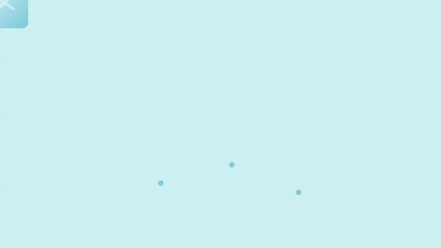 Small blue rounded square in the top corner of a pale aqua background with three tiny dots, minimalist animation with copy space
