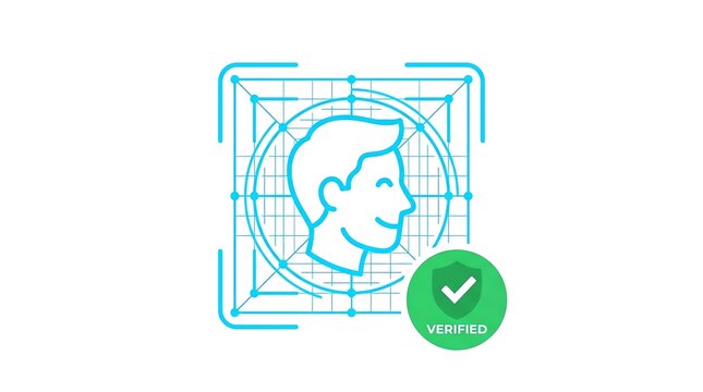 Facial recognition identity verification icon with transparent background