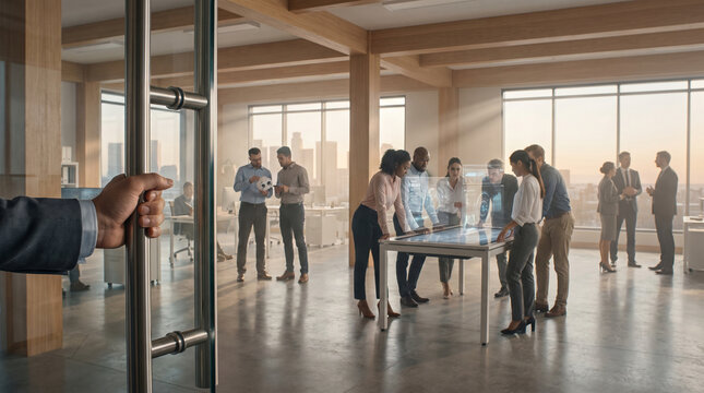 Futuristic Business Meeting with Holographic Technology