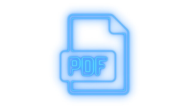 Glowing neon PDF file icon isolated on transparent background. Digital document format sign. Paper download symbol. Reader button. Graphic UI element.