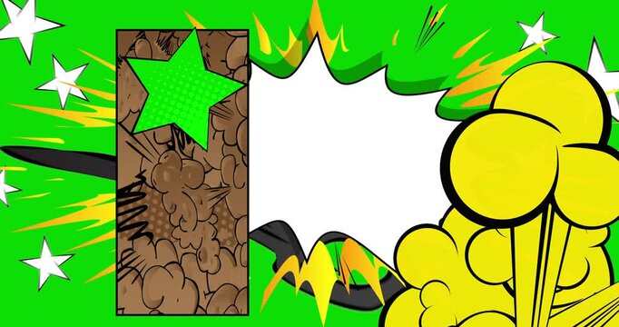 Cartoon background animation, comic book backdrop video. Retro comics pop art design.