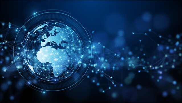 Futuristic Digital Globe Connects Global Data Through Network Lines And Technology Nodes, Creating A Modern Concept For Communication And Digital Transformation, 3d rendering