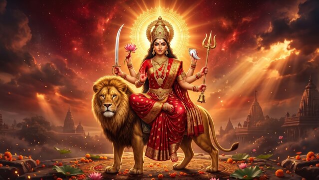 Maa Katyayani Navratri Warrior Goddess with Sacred Weapons