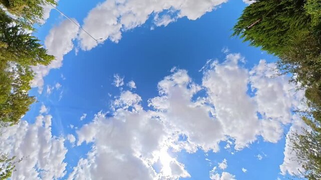 Time Lapse Footage of Sky and Dramatic Clouds over England During Car Drive. Car Roof Mounted Footage with Straight Up Position