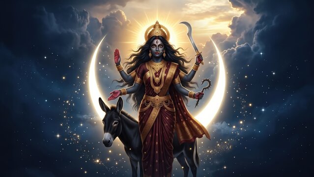 Maa Kaalratri Navratri Goddess with Golden Divine Halo