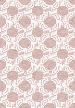 Seamless sophisticated abstract texture with an intricate clean geometric interlocking arabesque pattern in white on a dusty pink background