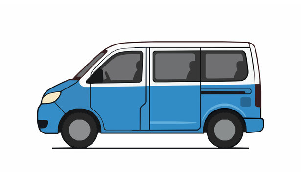 Blue and white passenger minivan side view vector illustration van delivery vehicle isolated on white background