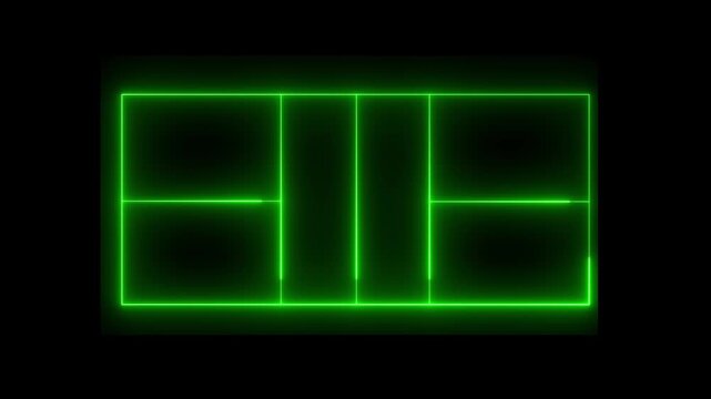 Neon green color pickleball court icon animation on black background. 