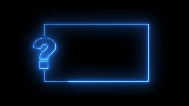Blue color Question mark neon sign light on black background. Quiz trivia game competition. blue neon question mark frame for quizzes and FAQs. 