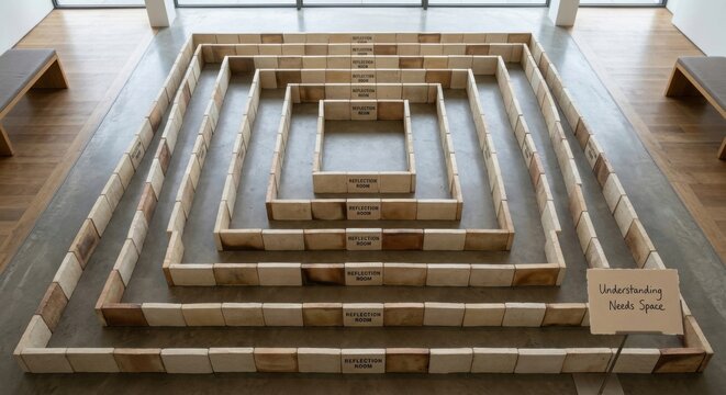 Geometric Wooden Block Installation Arranged in Concentric Rectangles
