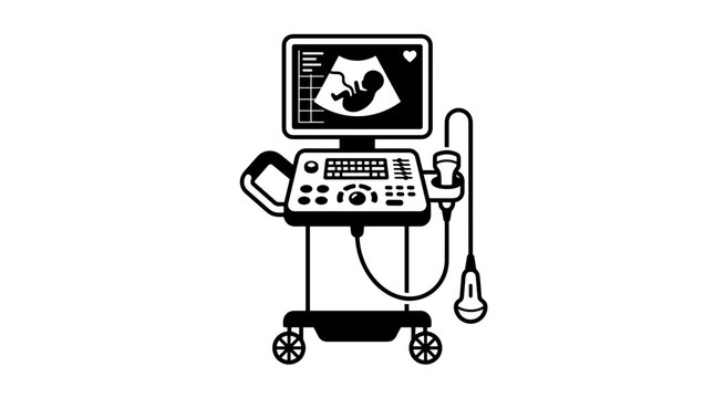 Medical ultrasound machine vector illustration showing fetal sonogram for pregnancy diagnostic imaging