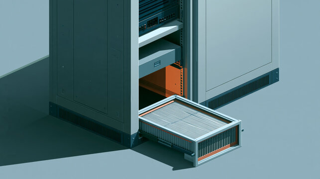 Finned equipment drawer extended from a ventilated cabinet