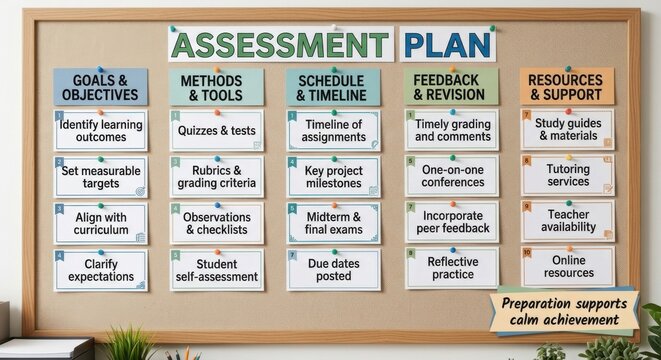 Organized Assessment Plan Display on a Bulletin Board