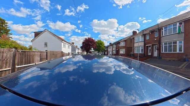 September 4th, 2026. Urban City Streets View of Luton Town of England United Kingdom During Mostly Cloudy Evening. Wide Angle Car Mounted Camera Time Lapse Footage Was Captured During Day Drive. 
