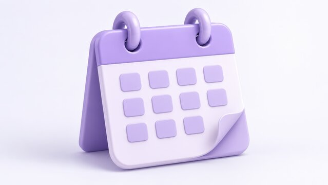 Modern 3D Icon of a Purple and White Calendar