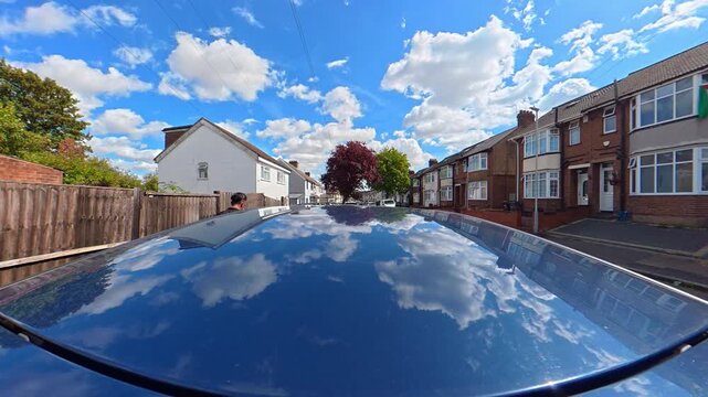 September 4th, 2026. Urban City Streets View of Luton Town of England United Kingdom During Mostly Cloudy Evening. Wide Angle Car Mounted Camera Time Lapse Footage Was Captured During Day Drive. 