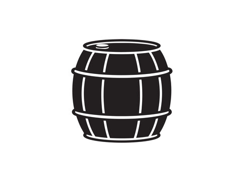 Black silhouette icon of a wooden barrel isolated on a white background