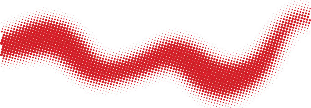 A bright red wavy brush stroke with a soft halftone texture pattern isolated on transparent background, Vector