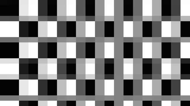 Abstract monochrome square grid pattern with rhythmic oscillating motion and subtle depth layering.