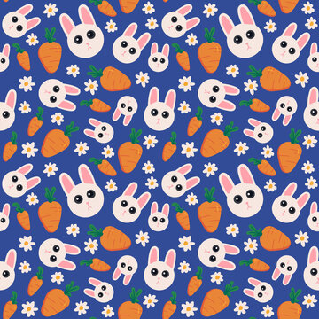 Hand drawn cute cartoon rabbit carrot seamless pattern