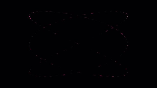 Abstract pink glowing circles rotate in concentric orbits against dark black background visual effect.